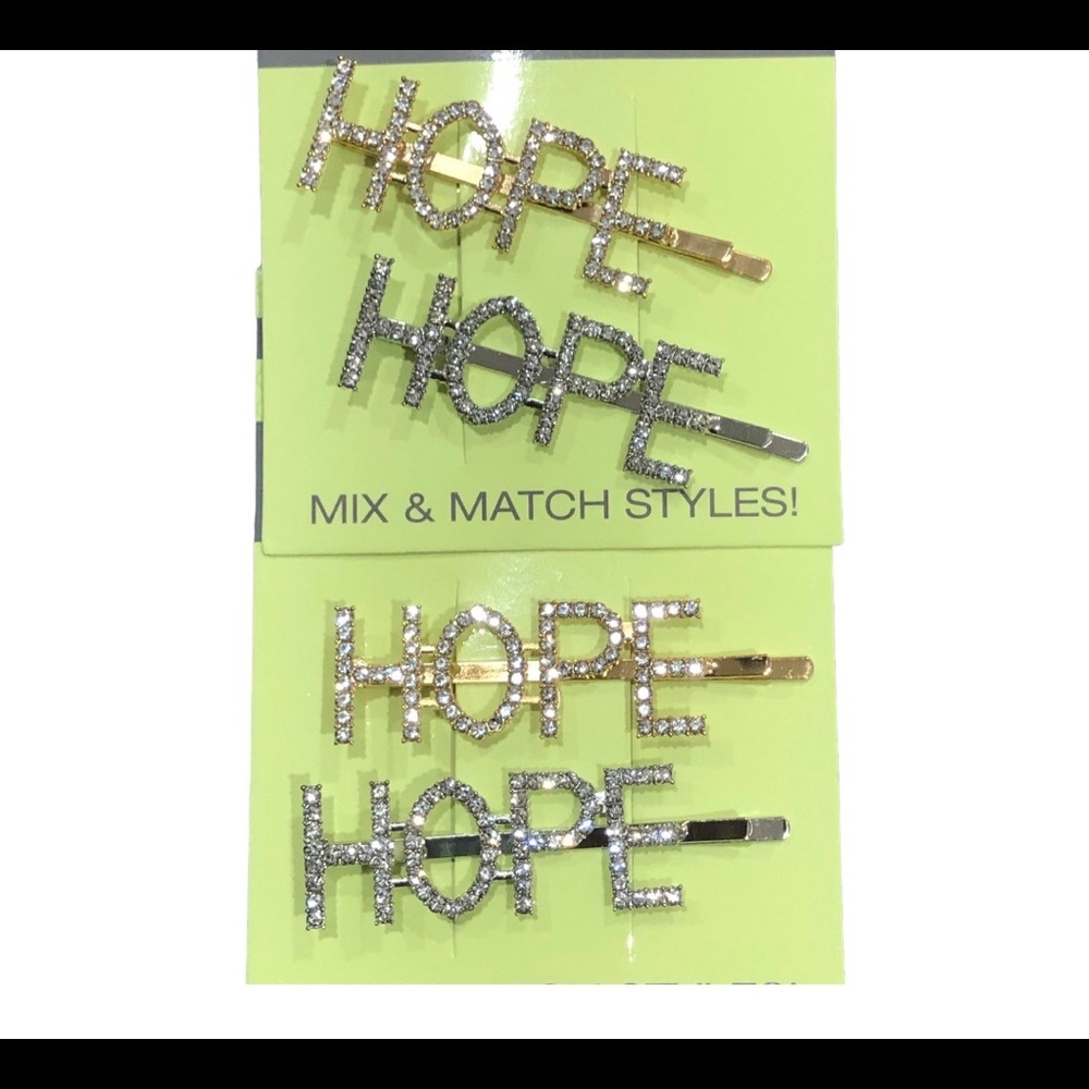 2 sets Gold and silver plated gemstone bling HOPE monogrammed hair clips set-$15